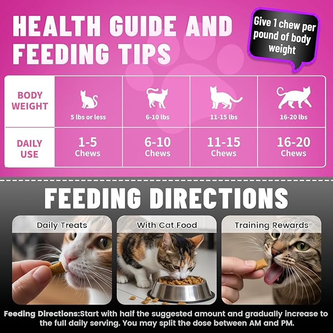 Taurine for Cats Vitamins Treats, 15 in 1 Cat Multivitamin Support Skin, Joint, Digestion & Immune Supplement, 500 Crunchy & Creamy Chews with Essential Vitamins for Cats of All Ages (90-Day Supply)