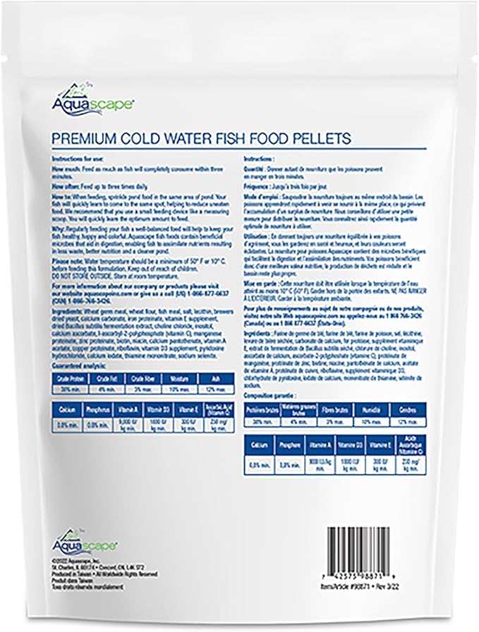 Aquascape Premium Cold Water Fish Food Pellets for Small to Medium Koi & Pond Fish, Small Pellet, 2.25 pounds | 98871