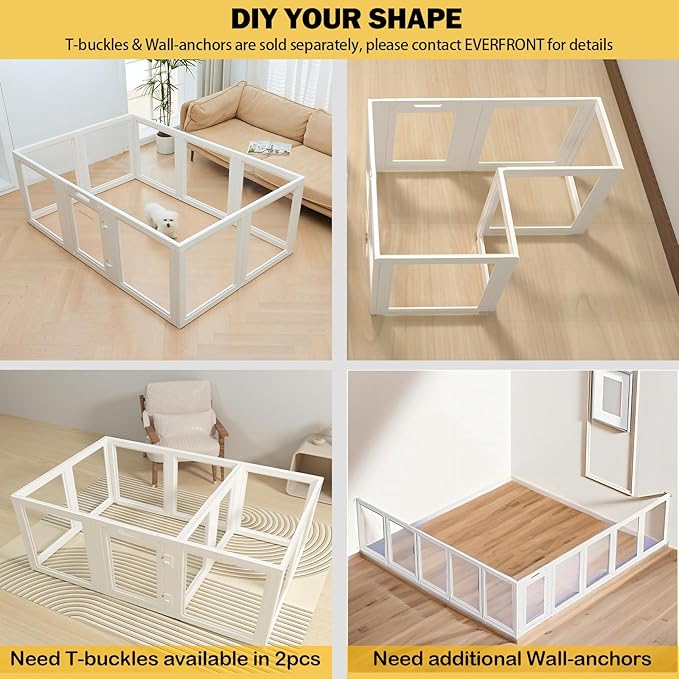 23.6“H 2PCS Extension Kit - Door+Panel, T-Buckles for Compartment, Expandable Clear Dog Play Pen Acrylic Dog Playpen Indoor,for Puppy Cat Bunny Small & Medium Dogs (White, 23.6" H, 2PCS)