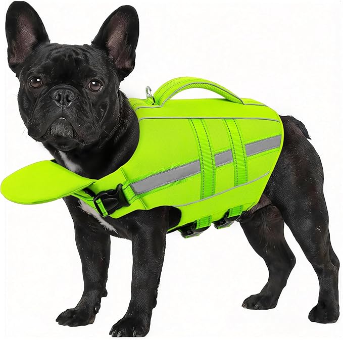 Asenku Removable Front Float Dog Life Jacket, High Buoyancy Dog Life Vest with Reflective Strips & Rescue Handle for Swimming & Boating, Adjustable Life Jacket for Dogs(Green XS)