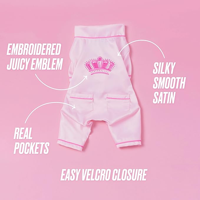 Juicy Couture Silky Satin Pajamas for Dogs and Cats - Pink - Medium/Large Pet PJs