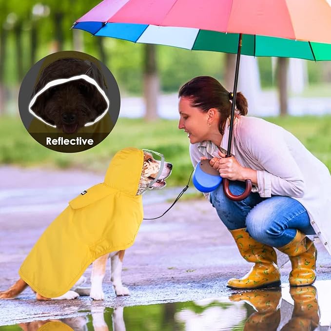 Lukovee Dog Raincoat, Adjustable Dog Rain Jacket with Clear Hooded Double Layer for Large Medium Small Dogs Puppies, Waterproof Rain Coat Poncho with Reflective Storage Pocket & Rim (Y,XL)