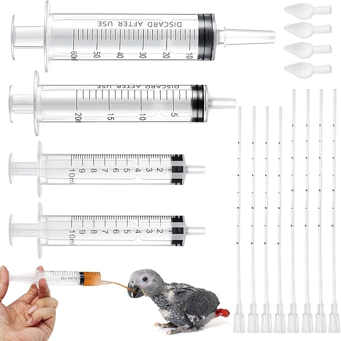 Baby Bird Feeding Syringe Set Baby Bird Parrot Small Pet Manual Feeding Syringe Set for Parrot Small Pet Syringe with Spoon Tip & Tubes (10ml+10ml+20ml+60ml)