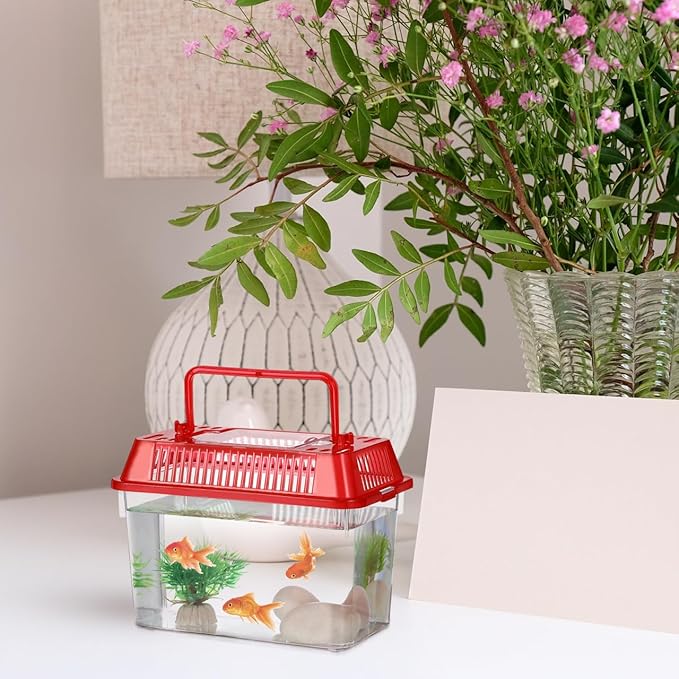 PRETYZOOM Portable Fish Tank Pet Box Small Plastic Aquarium with Handle Mini Handheld Fish Bowl 5.9 Inch for Home and Travel Use