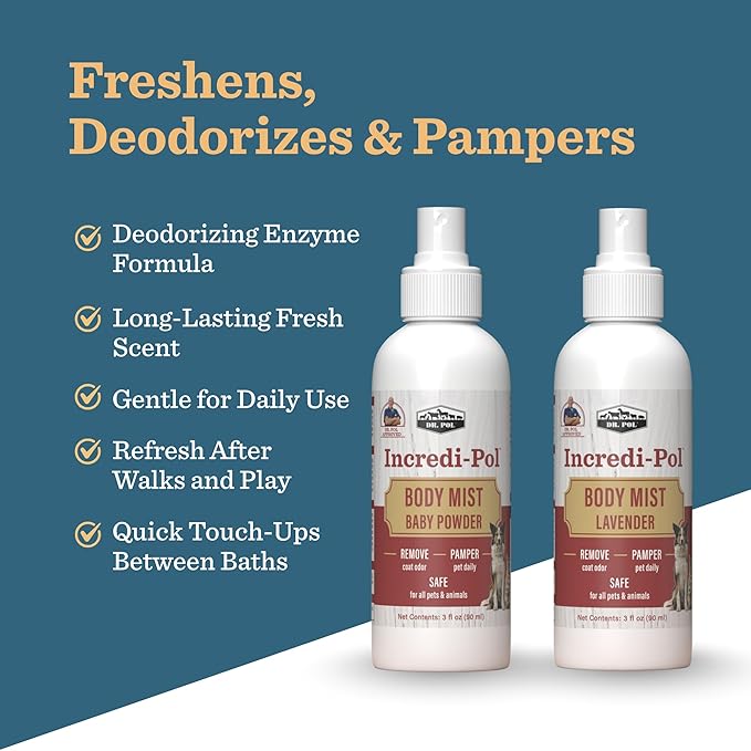Dr. Pol Incredi-Pol Body Mist | Pet Deodorizer Spray & Dog Body Odor Eliminator | Dog Freshener & Odor Spray for Dogs | Safe for Dogs & Cats | Long-Lasting Scent | 3oz | Lavender