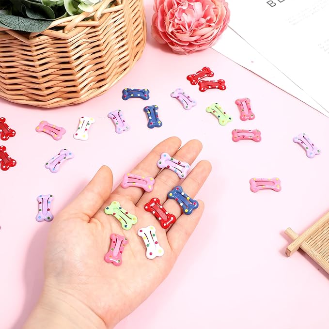 50PCS Bone Hair Clips, Multicolor Small Girl Dog Pin with Metal Clip for Cat Colorful Pet Supplies Hair Clips for Dog Grooming Apparel Girl Pet Hair Accessories(Random)