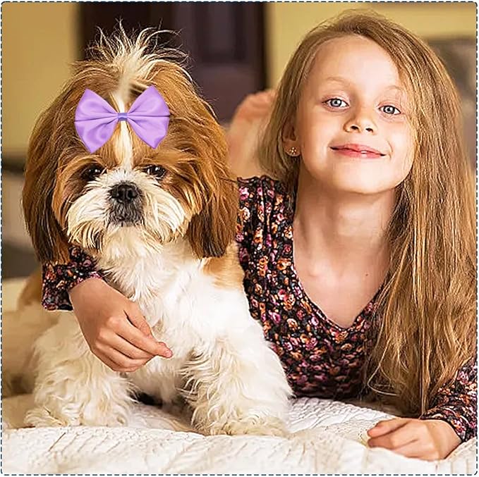 24PCS Big Dog Hair Bows for Large Dog Long Hair Solid Color Pink Bule Red Purple Yellow Green Orange Rose Girl Boy Bowknot Topknot Grooming Hair Accessories