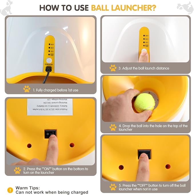 Best Automatic Ball Launcher for Dogs, USB Rechargeable Power - Indoor & Outdoor Dog Ball, Interactive Dog Fetch Tennis Ball Launcher Machine Toy for Small and Medium Dogs Comes with 3 Tennis Balls