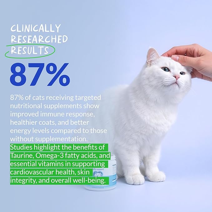 Daily Support Multivitamin for Cats - 4oz Powder - L-Lysine, Taurine, and Spirulina for Immune Support and Eye Health - Fish Oil & Vitamins for Skin and Heart Health. (for Cats)