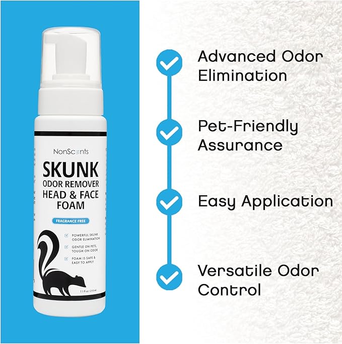 NonScents Skunk Odor Remover Head & Face Foam – Easily Eliminate Skunk Odor from Pets, Carpets, Clothing, Ready-to-Use for Dogs, Cats, Home, Carpet, Car, Clothes - Fragrance Free Freshener