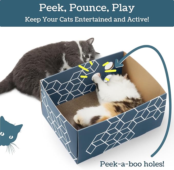 Extra Large Cardboard Cat Scratcher with 3 Refillable Double-Sided Scratch Pads, No‑Mess Cat Scratching Box for Indoor Cats