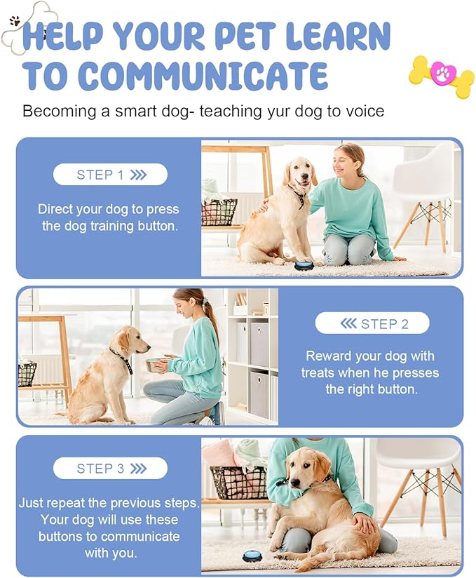 6 Piece Dog Talk Buttons, Dog Buttons for Communication with Non-Slip Mat, 30s Recordable Voice Commands To Train Pet, Dog Talking Buttons Starter Set with 48 Scene Stickers Suitable for Easy Training
