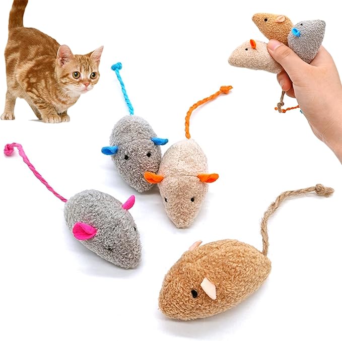 Cat Toys, 4 Pack Plush Catnip Cat Mouse Toy Interactive Cat Toy for Bored Indoor Adult Cat Play, Kitten Feline Chew Toy 5.91” Realistic Design Mini Mice Toy, 4 Assorted Colors, Value Pack