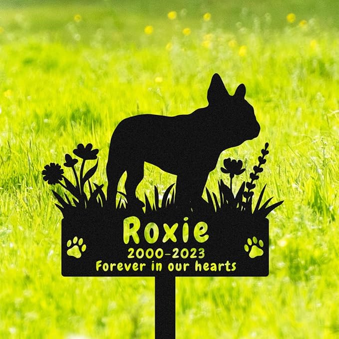 Personalized Bulldog Memorial Grave Marker Custom Dog Memorial Garden Stake Grave Marker, Customized Metal Dog Memorial Plaque Engraved Sign Bulldog Cemetery Marker