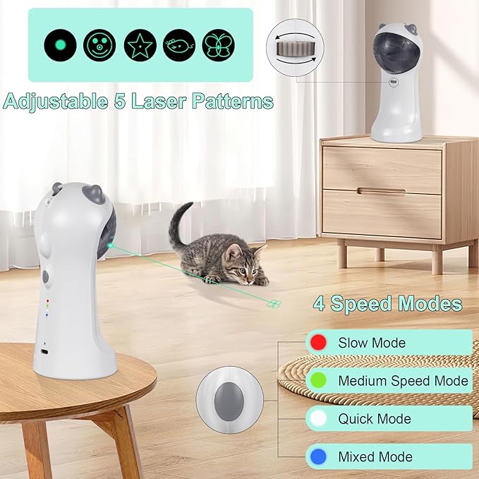 TBTeek Cat Toy, Green Light, Automatic Motion-Activated, 5 Fun Patterns, 4 Speed Modes, Adjustable Light Angles, Random Rotating Trajectory, Rechargeable