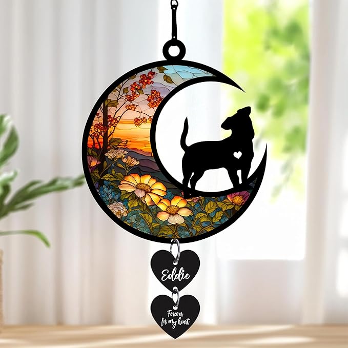 NAZENTI Personalized Dog Memorial Suncatcher, Loss of Pets Hanging Ornament, Sympathy Gift, Custom Dogs Remembrance Gifts, Bereavement Gifts Dogs, Dog Wind Chimes Memorial, Pet Owner