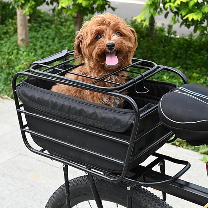 Bike Rear Basket Dog Carrier Heavy Duty Bicycle Cargo Rack Bicycle Storage Basket for Outdoor, Travel Hiking, Shopping Dogs