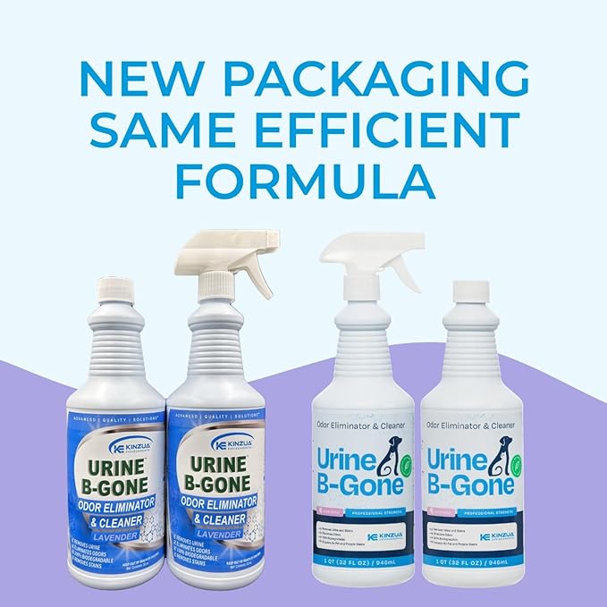 Urine B-Gone, Professional Enzyme Odor Eliminator & Pet Stain Remover, Human, Cat & Dog Urine Cleaner, Effective on Laundry, Carpets & More, Lavender Scent, 32oz, Pack of Two