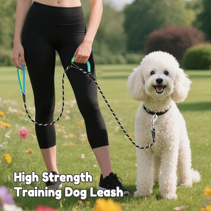 Dog Leashes for Large Dogs That Pull 4/5/6ft-Black XiaZ 2 Handles Dog Leash 1/2 Inch 1000lb Strength Reflective PVC Waterproof-Handles Metal Hook Dual-Handle for Medium Large Sized Nighttime Safety