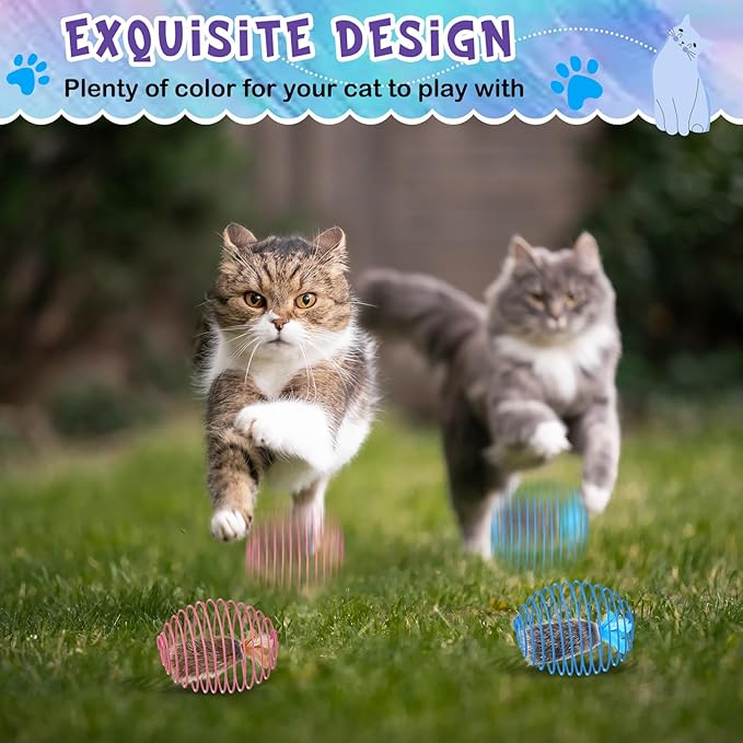Jecery 5 Pcs Cat Spring Balls Toys Stretchable Rolling Balls Colorful Playful Coils Interactive Action Toy Caged Rats for Kitten Pet Supplies (Feathered Radish,Multicolor)