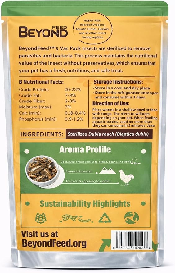 BeyondFeed™ Freshly Preserved Vac-Pack Feeder Insects – Ready-to-Feed Protein Treats for Reptiles, Birds, Fish & Aquatic Turtles (Fresh Dubia Roaches)