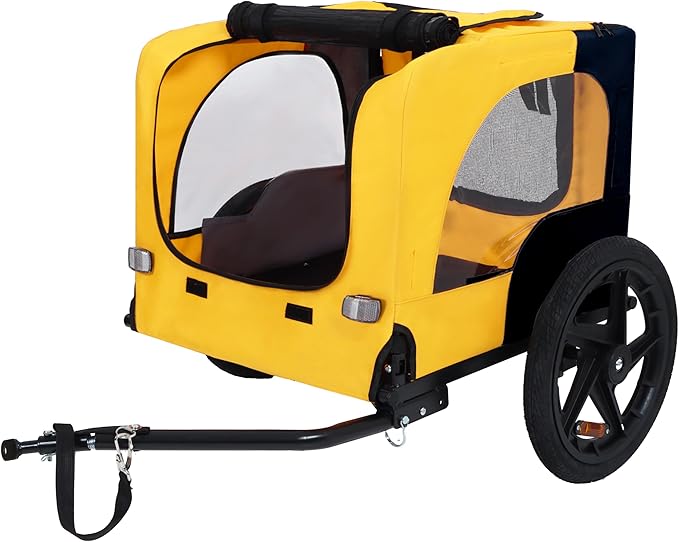 Heavy Duty Dog Bike Trailer with 16" All-Terrain Wheels & Universal Hitch, Foldable Pet/Cargo Carrier for Bicycles, Camping, Hiking