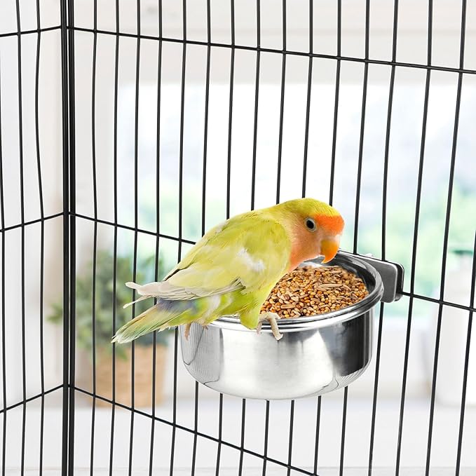 Hypeety Stainless Steel Food Water Bowl for Pet Bird Crates Cages Coop Dog Cat Parrot Bird Rabbit Pet (Small,3.9 * 1.9in)