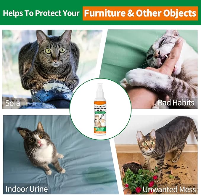 Cat Deterrent Spray for Indoor & Outdoor 2Pack - Natural Repellent to Prevent Scratching & Urine Marking on Furniture, Sofas, Rugs, Curtains - Safe Cat Behavior Training Aid with Natural Ingredients