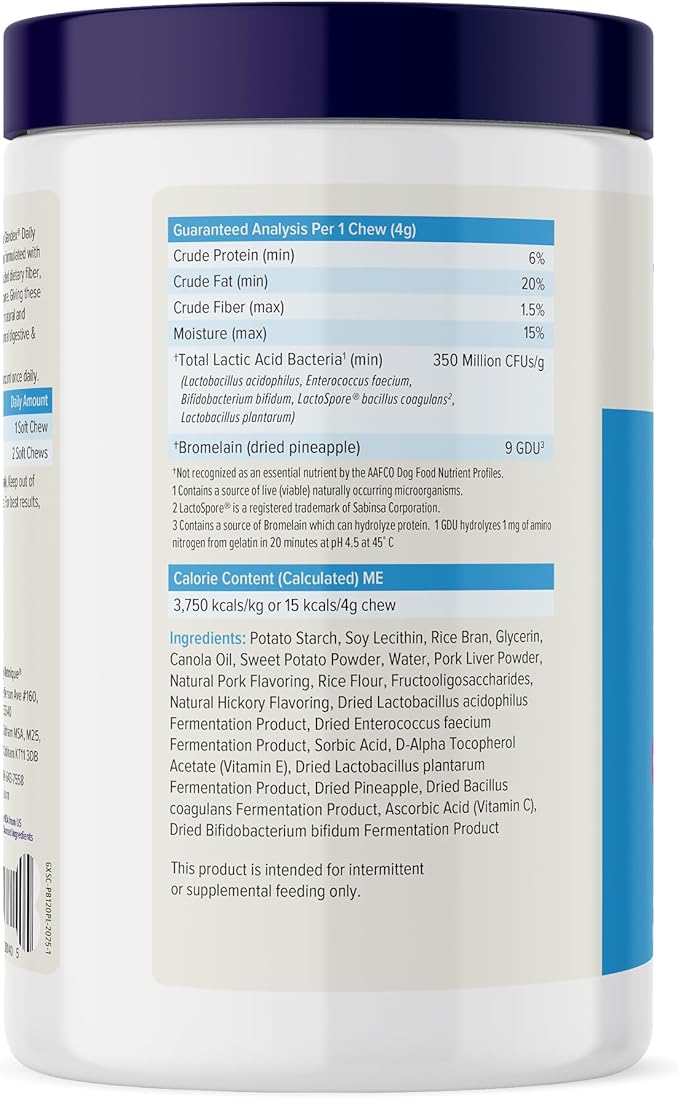 Vetnique Glandex Daily Probiotics for Dogs with Prebiotics to Support Gut Health with Fiber and Digestive Enzymes, Dog Probiotic Chews or Powders (120ct Chews, Bacon Chews)