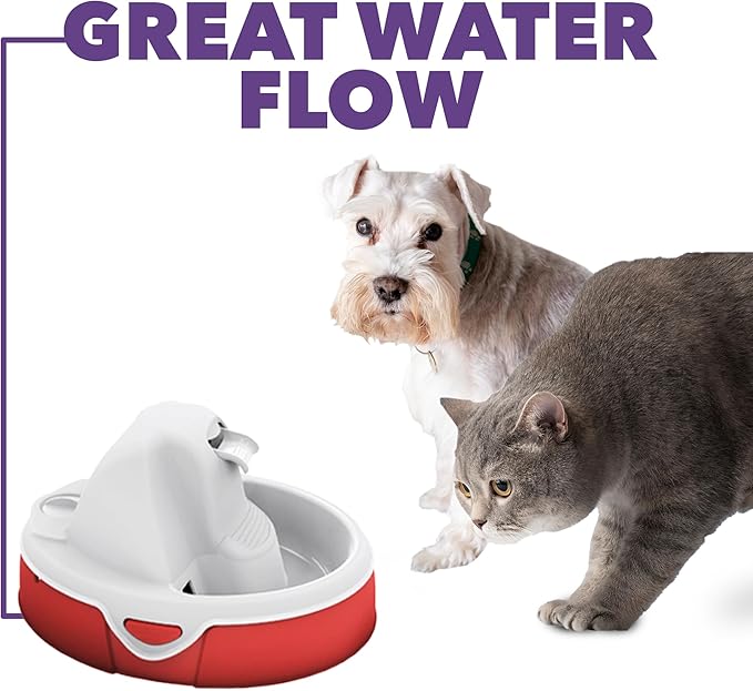 Aqua Flow Premium Pet Water Fountain - Automatic Dispenser Drinking Bowl for Cats and Dogs - Anti-Hair Drainage System - Replaceable Filters - Ideal for Multiple Pets - 52 up to 120 fl oz - Gray