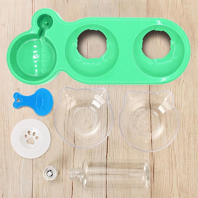 Triple Cat Bowls - 15 Tilt 3-in-1 Water Feeder Bowls with Automatic Water Bottle, Whisker Friendly Elevated Feeding Dishes for Small Cats and Puppies (Mint Green)