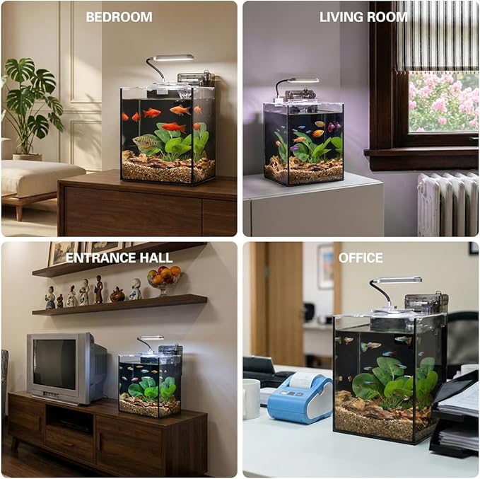 Fish Tank Kit,1.2 Gallon Small Aquarium,Ultra-Clear Nano Aquarium,Betta Fish Tank,Small Fish Tank,Aquarium Starter kit with Light,Filter,Pine Skin Stone,Sand and Artificial Plants