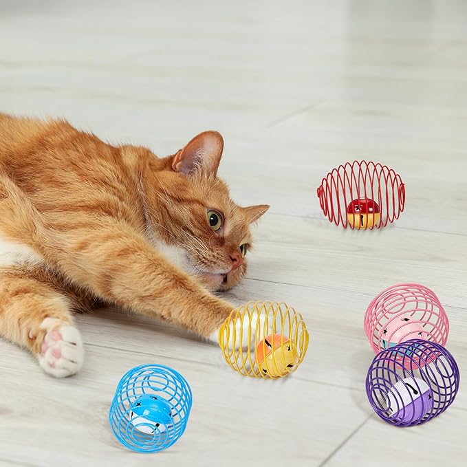 Jecery 25 Pcs Cat Spring Balls Toys Stretchable Rolling Balls Colorful Playful Coils Interactive Action Toy Caged Rats for Kitten Pet Supplies (Mouse and Bell,Colorful)