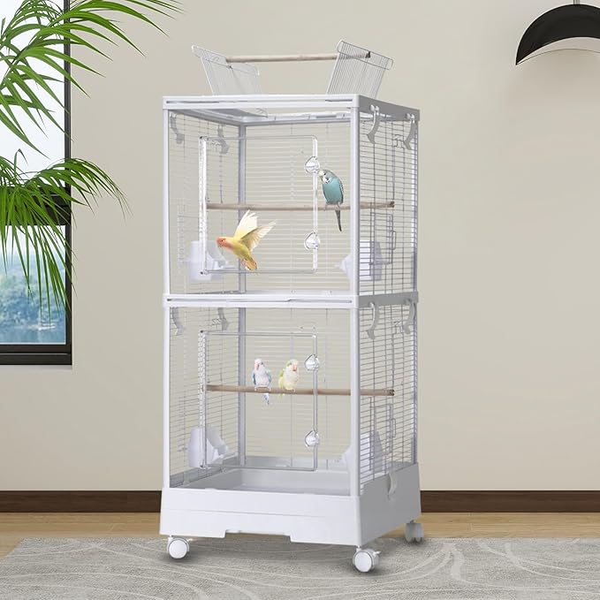 Bird Cage 40'' Open Play Top Bird Cage 3 in 1 Bird Carrier for Parakeets, Canaries, Lovebirds, Small Quaker with 360° Wheels