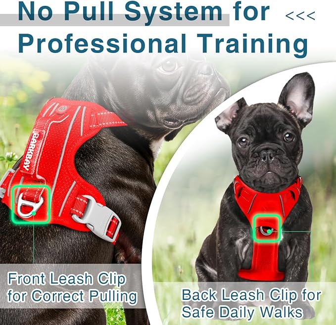 BARKBAY Dog Harness No Pull with ID Tag Pocket - Heavy Duty, Reflective, Easy Control for Large Dogs(Red,XS)