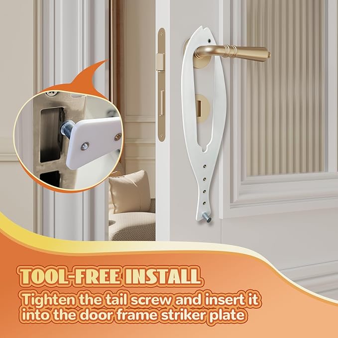 TGIOW Cat Door Latch, 1 Pcs Cat Door Stopper Pet Door Latch to Keep Dog Out of Litter Box and Food, Door Prop for Cat with 5 Adjustable Size Strap 2.5-6" Wide, No Measuring, Easy to Install, White
