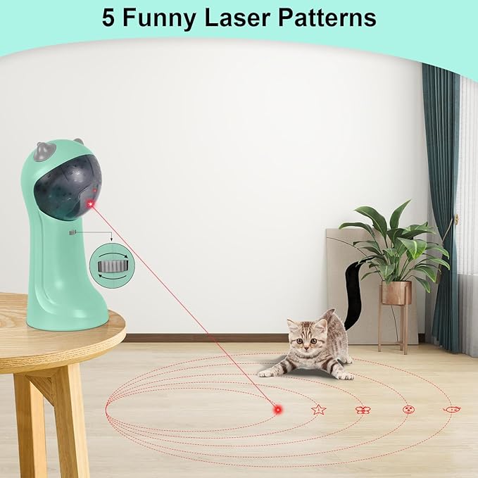 TBTeek Cat Toy, Automatic, Motion-Activated, Rechargeable, 5 Fun Patterns, Random Rotating Trajectory, 4 Speed Modes, Adjustable Light Angles for Indoor Cat Kitten Dog（Green）