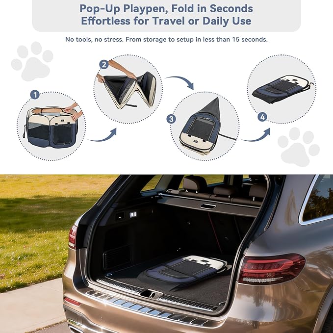 Portable Indoor Dog Playpen for Small Dogs & Puppies by A 4 Pet – 50.39" Pop-Up Soft Puppy Playpens with Bowl, Waterproof Floor, Calm Safe Space for Home, Travel & Daily Use