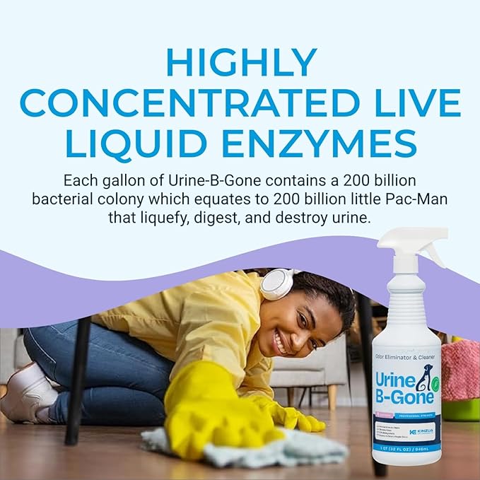 Urine B-Gone, Professional Enzyme Odor Eliminator & Pet Stain Remover, Human, Cat & Dog Urine Cleaner, Effective on Laundry, Carpets & More, Lavender Scent, 32oz