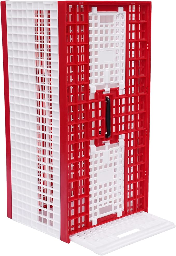 Pigeon Cage, Racing Pigeon Carrier Box Plastic Foldable Pigeon Cage with Handle Bird Training Basket Live Bird Shipping Boxes with 2 Side Doors 2 Top Doors for Training Release Competition
