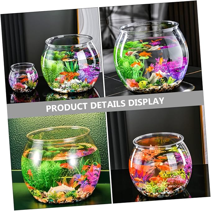 Transparent Plastic Fish Bowl Tank Small Aquarium for Betta Fish Goldfish Portable Round Design Easy Maintenance Fall Resistant for Home Office Turtle Care