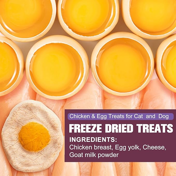 Freeze-Dried Chicken & Egg Cat and Dog Snacks - No Additives, Naturally Gentle, Suitable for Training Kittens and Puppies, Supports Coat and Digestive Health, 3.53oz/1PC