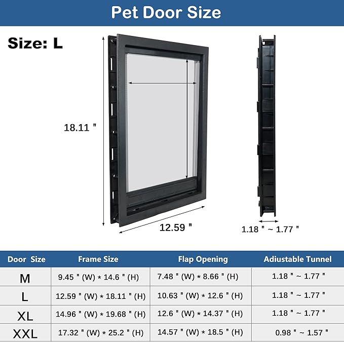 CEESC Dog Door with Soft Transparent Magnetic Flap and Snap-in Closing Panel, Premium PVC Plastic Pet Door for Small Medium Dogs and Puppies(L,Black)