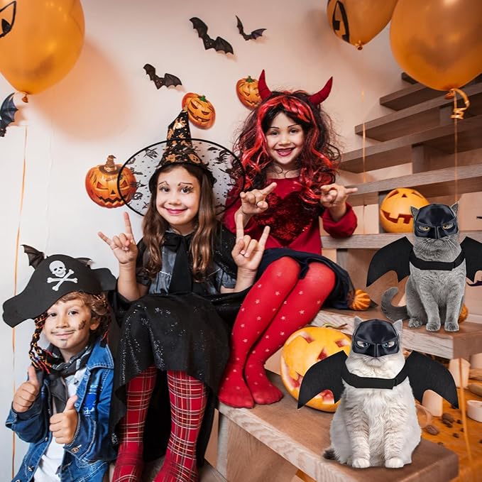 Halloween Cats Costumes Wings & Mask - Kittens Only Cat Bat Masks Small Pet Costume Decoration Clothes Accessories, Pets Harness Supplies Cute Outfit Apparel, Black Funny Cosplay Outfits for Party