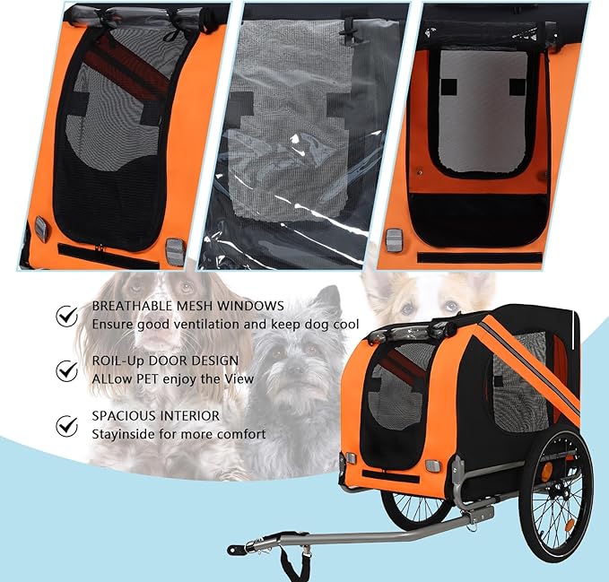 Large Dog Trailer for Bike, Folding Bike Trailer for Dogs with 18.9" Wheels, 120LB Capacity All-Terrain Pet Carrier, Universal Bicycle Coupler