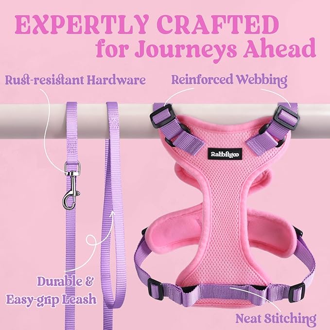 rabbitgoo Cat Harness and Leash for Walking, Escape Proof Soft Adjustable Vest Harnesses for Cats, Easy Control Breathable Reflective Strips Jacket, Pink & Purple, XS