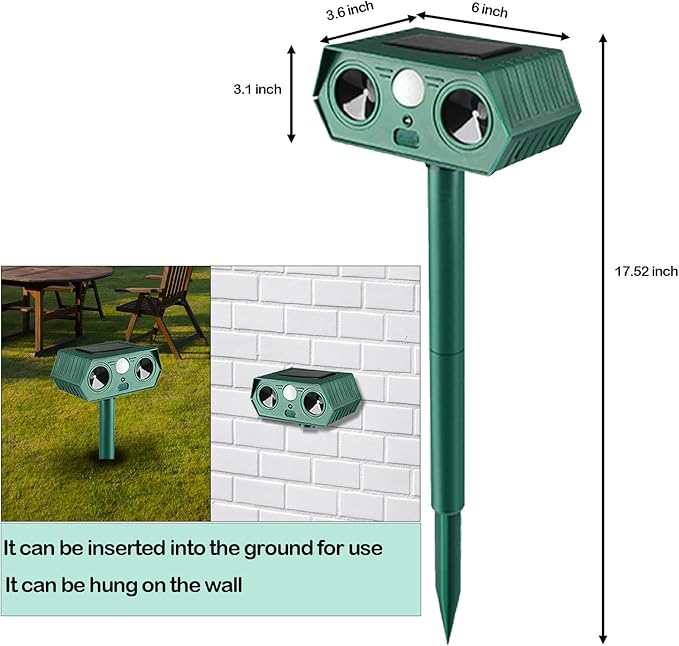 Solar Ultrasonic Animal Repellent 2 Pack,Cat Repellent for Outdoor with Motion Sensor,IP44 Waterproof Deer Repeller,Squirrel, Deer,Snake, Rabbit, Mole,Raccoon,Skunk,Yard Lawn Repeller Defender Rat