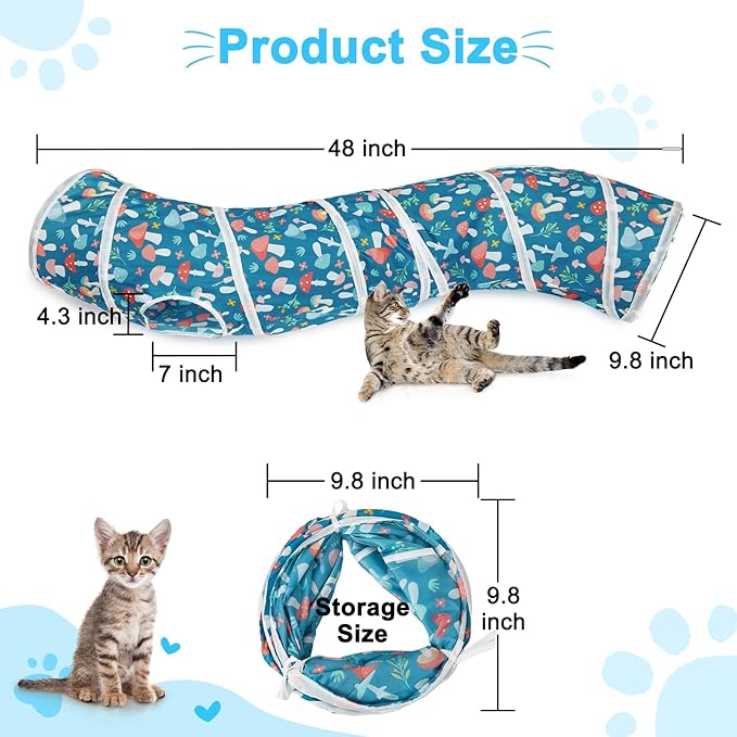Glittme Cat Tunnel, Cat Tunnels for Indoor Cats, S-Shape Peekaboo Cat Cave with Cat Toys, Foldable Cat Tubes and Tunnels for Cats, Rabbit, Puppy, Guinea Pig