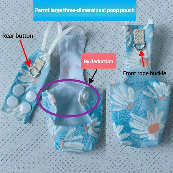 Snap-Closure Parrot Diapers with Adjustable Leash - Washable Bird Flight Suits for Cockatiels, Sun Conures & Quaker Parrots Secure & Chew-Resistant (L – Rainbow Honey Sucker/Golden Sun + 1m Rope)