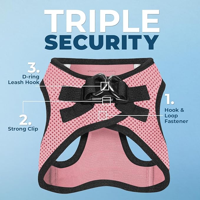 Best Pet Supplies Voyager Step-in Air Harness - All Weather Mesh, Reflective, No Pull Harness for Dogs, Cats - Secure with Hook & Loop Fastener, Buckle, Double D-Rings - Pink/Black Trim, XXXS